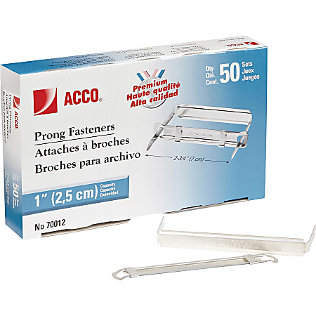 ACCO® Premium Prong Fasteners For Standard 2-Hole Punch, 2 3/4" Centers, 1" Capacity, Box Of 50