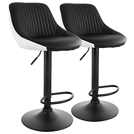 Elama Faux Leather Adjustable Bar Stools, Black/White, Set Of 2 Stools