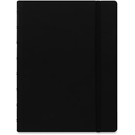 Rediform A5 Size Filofax Notebook - A5 - 56 Sheets - Twin Wirebound - 0.24" Ruled - 8 1/4" x 5 13/16" - 8.5" x 6.4" - Off White/Ivory Paper - Black Cover - Leatherette Cover - Elastic Closure, Indexed, Pocket, Ruler, Refillable, Soft Cover, Divider, Tab
