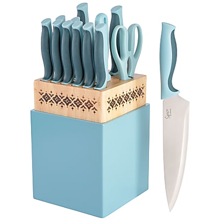Spice by Tia Mowry Savory Saffron 14-Piece Stainless Steel Cutlery Set, Blue