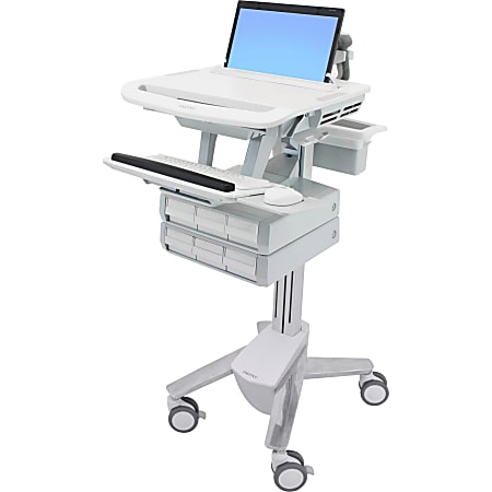 Ergotron StyleView Laptop Cart Desk Workstation 6 Drawers, 50-1/2"H x 17-1/2"W x 30-3/4"D, White/Gray