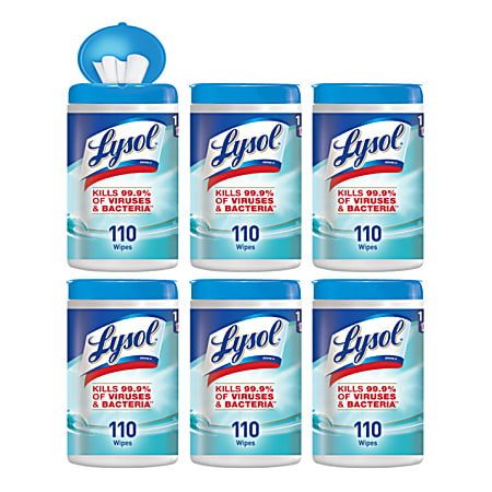 Lysol Disinfecting Wipes - Wipe - 12 fl oz (0.4 quart) - Ocean Fresh Scent - 110 / Canister - 6 / Carton - White