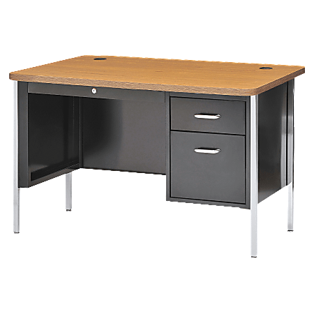 Lorell® Fortress Series Single-Pedestal Teacher's Desk, 29 1/2"H x 48"W x 30"D, Black/Oak