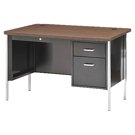 Lorell® Fortress Series Single-Pedestal Teacher's Desk, 29 1/2"H x 48"W x 30"D, Black/Walnut