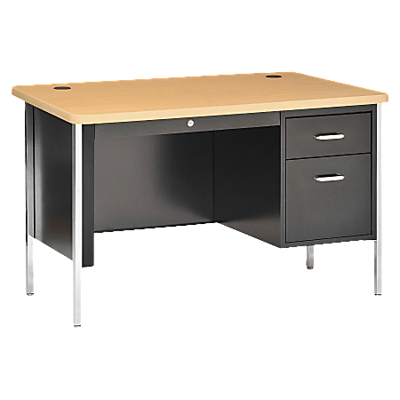 Lorell® Fortress Series Single-Pedestal Teacher's Desk, 29 1/2"H x 48"W x 30"D, Black/Maple