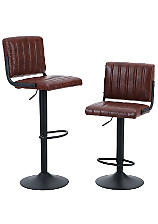 ALPHA HOME L-Shape Faux Leather Bar Stools With Backs, Brown/Black, Set Of 2 Stools
