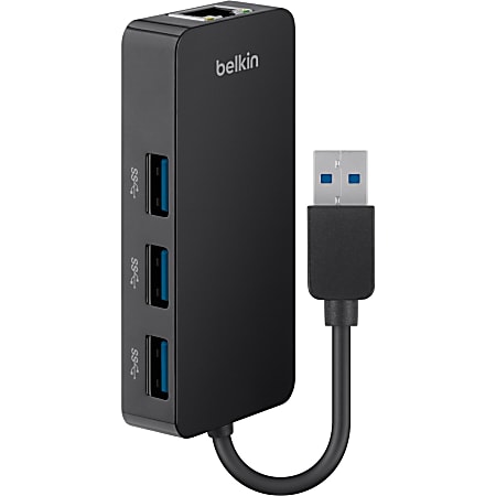 Belkin USB 3.0 Hub - 3xUSB Ports & Gigabit Ethernet - USB Docking Station - USB Adapter - USB Ethernet Adapter - USB - External - 3 USB Port(s) - 1 Network (RJ-45) Port(s) - 3 USB 3.0 Port(s) - PC, Mac