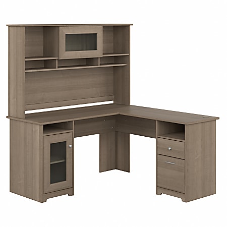 Bush Furniture Cabot 60"W L-Shaped Computer Desk With Hutch, Ash Gray, Standard Delivery