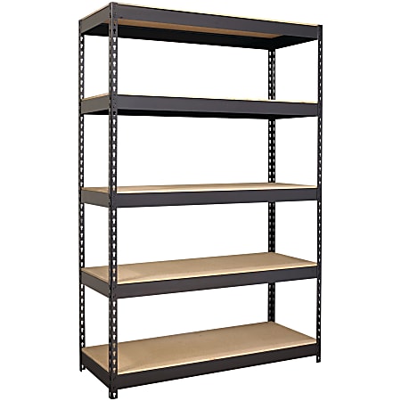 Lorell® 5-Shelf Riveted Steel Shelving, 72"H x 48"W x 18"D, Black