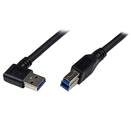 StarTech.com 1m Black SuperSpeed USB 3.0 Cable - Right Angle A to B - M/M - 3.28ft USB Data Transfer Cable for Notebook, Network Device, Printer, Modem, Hard Drive - First End: 1 x Type A Male USB - Second End: 1 x Type B Male USB - Shielding - Black