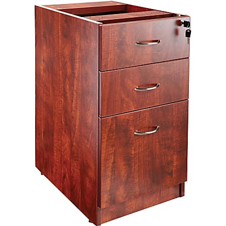 Lorell® Essentials 16"W Vertical 3-Drawer Fixed Pedestal File Cabinet For Computer Desk, Cherry