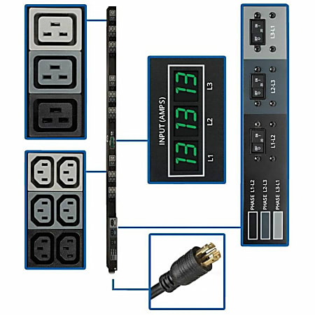 Tripp Lite PDU 3-Phase Metered 208V 8.6kW L21-30P 36 C13; 9 C19 0URM TAA, PDU3MV6L2130A