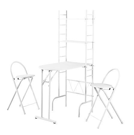 Monarch Specialties Foldaway 3-Piece Dining Set With Storage Shelves, White