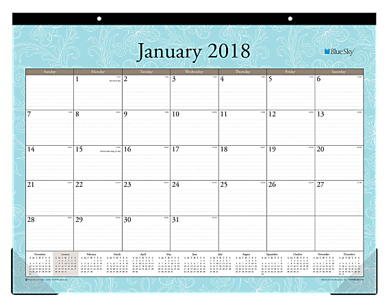 Blue Sky™ Monthly Desk Pad Calendar, 22" x 17", 50% Recycled, Knightsbridge, January to December 2018 (101551)