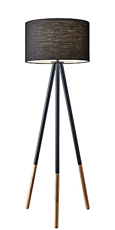 Adesso® Louise Floor Lamp, 60 1/4"H, Black Shade/Natural Base