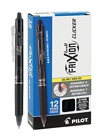 Pilot FriXion Clicker Erasable Gel Pens Fine Point 0.7 mm Black Barrels  Black Ink Pack Of 12 - Office Depot