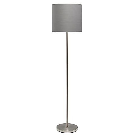 Simple Designs Floor Lamp, 58”H, Gray Shade/Brushed Nickel Base