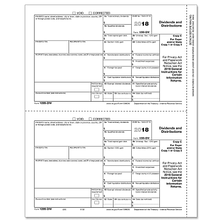 ComplyRight™ 1099-DIV Inkjet/Laser Tax Forms, Payer Copy C, 8 1/2" x 11", Pack Of 50 Forms