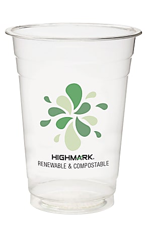 Highmark® ECO Compostable Plastic Cups, 16 Oz, Clear, Pack Of 500