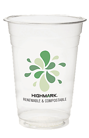 Highmark® ECO Compostable Plastic Cups, 16 Oz, Clear, Pack Of 500