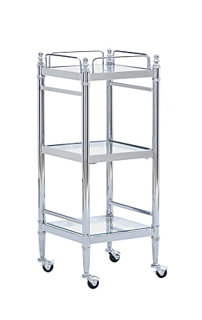 Linon Pelia 3-Tier 30"H Storage Cart, Chrome