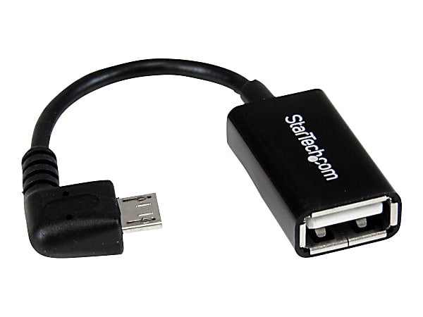 StarTech.com 5in Right Angle Micro USB to USB OTG Host Adapter M/F - Angled Micro USB Male to USB A Female On-The-Go Host Cable Adapter (UUSBOTGRA) - USB adapter - USB (F) to Micro-USB Type B (M) - USB 2.0 OTG - 5 in - right-angled connector - black