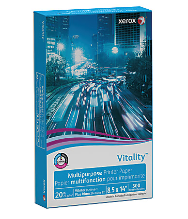 Xerox® Vitality™ Multi-Use Printer & Copy Paper, 1 Ream, White, Legal (8.5" x 14"), 500 Sheets Per Ream, 20 Lb, 92 Brightness, FSC® Certified
