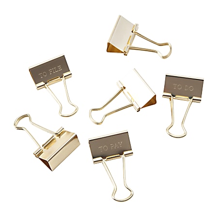 See Jane Work® Engraved Task Binder Clips, Gold, Pack Of 6