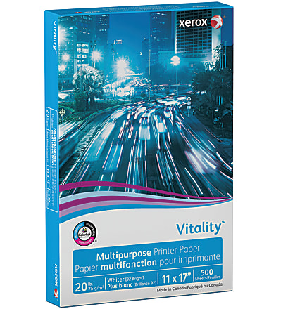 Xerox® Vitality™ Multi-Use Printer & Copy Paper, White, Ledger (11" x 17"), 500 Sheets Per Ream, 20 Lb, 92 Brightness, FSC® Certified