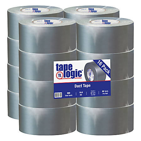 Tape Logic® Color Duct Tape, 3" Core, 3" x 180', Silver, Case Of 16