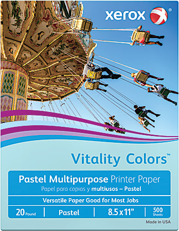 Xerox® Vitality Colors™ Multi-Use Printer & Copy Paper, 1 Ream, Blue, Letter (8.5" x 11"), 500 Sheets Per Ream, 20 Lb, 30% Recycled