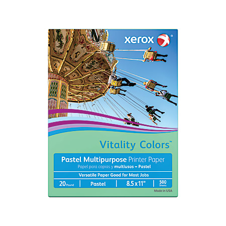 Xerox® Vitality Colors™ Colored Multi-Use Print & Copy Paper, Letter Size (8 1/2" x 11"), 20 Lb, 30% Recycled, Green, Ream Of 500 Sheets