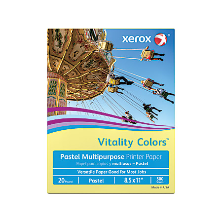 Xerox® Vitality Colors™ Color Multi-Use Printer & Copy Paper, Yellow, Letter (8.5" x 11"), 500 Sheets Per Ream, 20 Lb, 30% Recycled