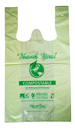 Stalk Market Compostable Large T-Shirt Bags With "Thank You" Graphic, 0.9 mil, 21" x 18-1/2", Pack Of 500 Bags