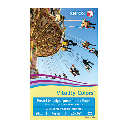 Xerox® Vitality Colors™ Color Multi-Use Printer & Copy Paper, Yellow, Legal (8.5" x 14"), 500 Sheets Per Ream, 20 Lb, 30% Recycled