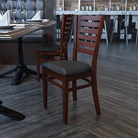 Flash Furniture Slat Back Restaurant Accent Chair, Black Seat/Walnut Frame