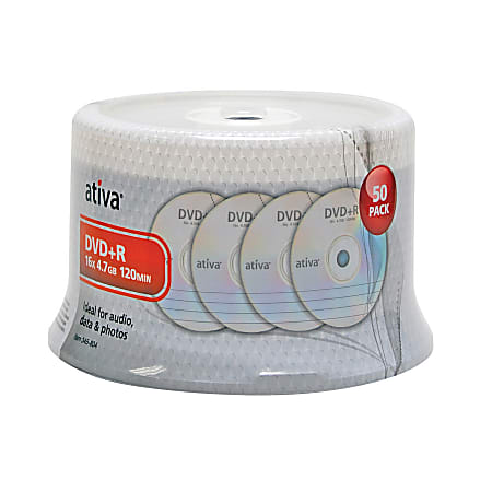 Ativa® DVD+R Recordable Media Spindle, 4.7GB/120 Minutes, Pack Of 50