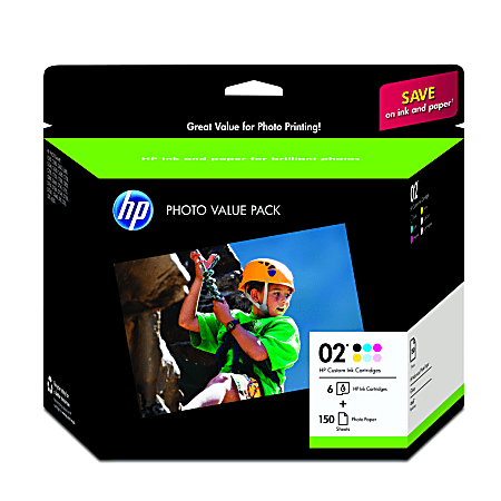 HP 02 Tri-Color Ink Cartridge And 150-Sheet Photo Paper Value Pack, Q7964AN