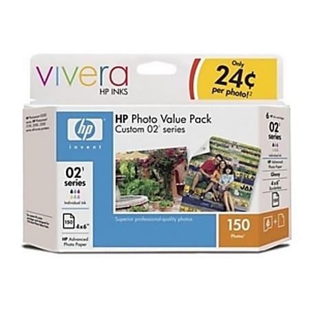 HP 02 Tri-Color Ink Cartridge And 150-Sheet Photo Paper Value Pack, Q7964AN