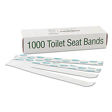 Bagcraft Sani/Shield Printed Toilet Seat Bands, 16" x 1 1/2", Blue/White, Pack Of 1,000