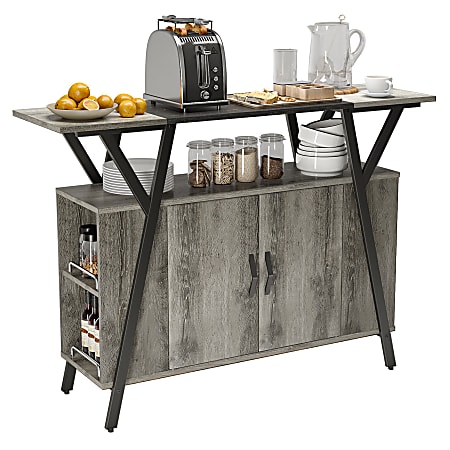 Bestier 48"W Storage Cabinet With LED Light, Gray Oak Dark