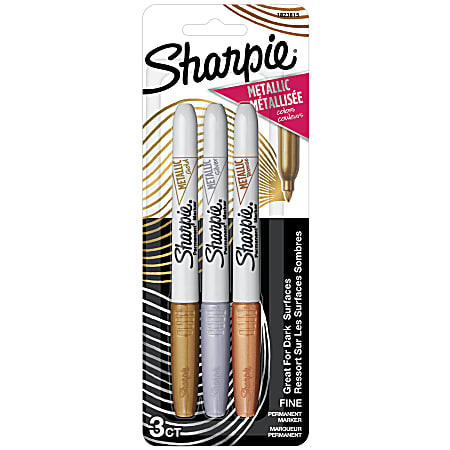 Sharpie® Metallic Permanent Markers, Fine Point, Assorted Colors, Pack Of 3
