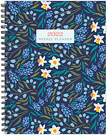 Willow Creek Press Softcover Weekly/Monthly Planner, 6-1/2" x 8-1/2", Blue Flowers, January To December 2022