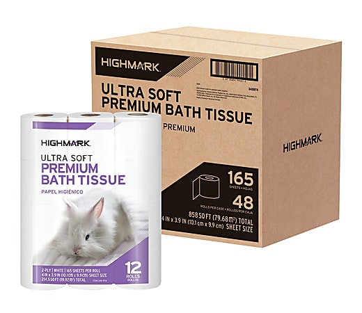 Highmark® Ultra Soft™ Premium 2-Ply Toilet Paper, 165 Sheets Per Roll, Case of 48 rolls