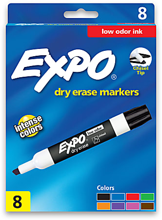 EXPO® Low-Odor Dry-Erase Markers, Chisel Point, Assorted Colors, Pack Of 8