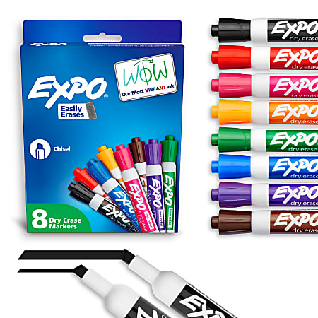 EXPO® Low-Odor Dry-Erase Markers, Chisel Point, Assorted Colors, Pack Of 8