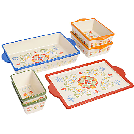 Gibson Laurie Gates Tierra 6-Piece Hand-Painted Stoneware Bakeware Set, White