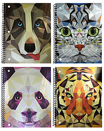 Inkology Spiral Notebooks, 8" x 10-1/2", College Ruled, 140 Pages (70 Sheets), 3-D Totem Foil Designs, Pack Of 12 Notebooks