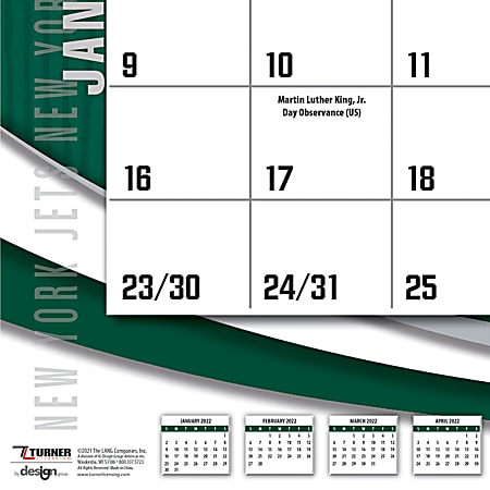 Lang Turner Monthly Calendar Jets 2022 - Office Depot