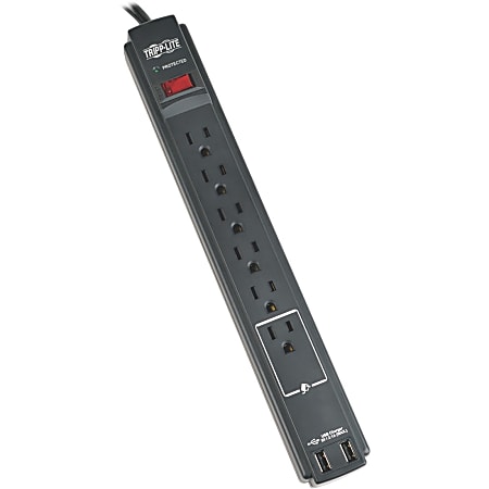 Tripp Lite Surge Protector Power Strip 120V USB 6 Outlet 6' Cord 990 Joule TAA, TLP606USBBTAA